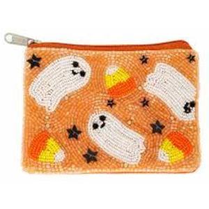 Porte-monnaie de luxe noir à motif fantôme d'Halloween, orné de perles, avec fermeture éclair, petit format, doublure en polyester, pour clés, espèces, cartes, usage polyvalent, cadeau - Product Image 2