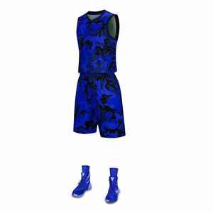 Custom Sublimated Basketball Jersey Set Blue Camouflage Sleeveless Moisture Wicking Unisex Adult <b>Athletic</b> Fit - Product Image 2