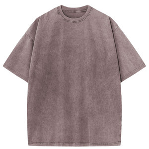 T-shirt Homme Oversize Délavé à l'Acide 100% Coton Couleur Unie Teinte Unie Manches Courtes Col Rond Coupe Décontractée en Jersey Tricoté - Product Image 1