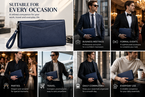 Maletín Ejecutivo de Cuero Genuino Azul Marino para Hombre de Beena, Gran Capacidad, Cierre de Cremallera, Decoración con Logotipo, para Trabajo y Viajes - Product Image 4
