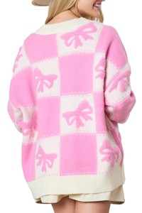 เสื้อคลุมคาร์ดิแกนถักแขนยาวลำลองสำหรับผู้หญิง คอวี ลายโบว์ ดีไซน์สีตัดกัน สำหรับฤดูใบไม้ผลิ - Product Image 3