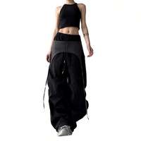 Pantalon Harem Taille Haute Femme Grande Taille Respirant Décontracté Couleur Unie Cordon de Serrage Coupe Ample Streetwear Longueur Entière Poches Noir