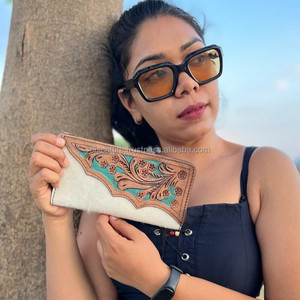 Cartera tallada a mano, funda de teléfono de embrague, elegante piel de vaca, Cartera de Color turquesa, multiusos, Walle de cuero occidental - Product Image 2