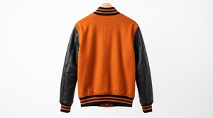 Chaqueta Varsity para Hombre Dumela, Naranja y Negra, Mangas de Cuero PU, Logotipo Frontal, Cierre de Botones, Ropa Exterior Casual de Otoño - Product Image 2