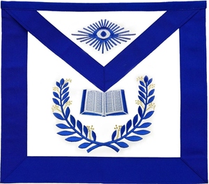 Chaplain Blue Lodge <b>Apron</b> Royal Blue Wreath Embroidery <b>White</b> Leather with Cords Premium Masonic Regalia - Product Image 2