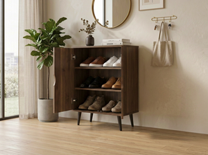 Modern 2 Door Chipboard MDF Board <b>Shoe</b> Cabinet <b>Storage</b> Organizer SC233 Walnut Entryway <b>Shoe</b> Rack Knock Down/DIY 3 <b>Shelves</b> for - Product Image 2