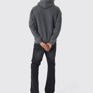 Vente en gros – Sweat à capuche gris délavé vintage pour homme, personnalisé en usine, 450 g/m² en molleton bouclette, style streetwear avec fermeture éclair - Product Image 4