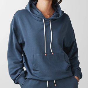 Sweat-shirt à capuche pour femme, couleur unie, manches longues, tricot en coton respirant, poches, style décontracté pour l'automne - Product Image 5