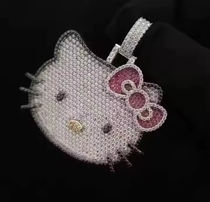 Pendentif Chat Animal Mignon Hip Hop en Argent 925 Plaqué Or Moissanite Hello Kitty Luxe Certifié Bijoux Breloques Fines - Product Image 2