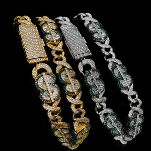 Best Selling Full Iced Moissanite Diamond Hip Hop 14mm Dollar Sign <b>Infinity</b> Link Man's Made Gold Plated Luxurious Shiny Jewelry - Product Image 3