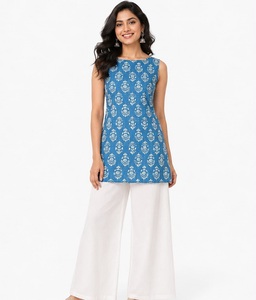 Conjunto de Kurti de lino y algodón y pantalón Plazzo de rayón para damas, estilo indio pakistaní, Salwar Kameez, Kurtis de algodón a bajo precio, completamente cosidos. - Product Image 1
