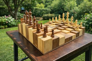 Jeu d'échecs en bois artisanal moderne avec boîte à échecs, design de luxe personnalisable, jeu d'échecs en bois moderne avec boîte - Product Image 4