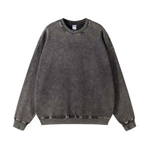 เสื้อสเวตเชิ้ตคอกลมสีเทาวินเทจสำหรับผู้ชาย ทรงโอเวอร์ไซส์ ผ้าฝ้าย ซักแล้ว ให้ลุคสบายๆ แขนยาว ปลายแขนแบบริบ สไตล์สตรีทแวร์ - Product Image 1