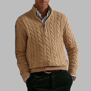 Cardigan en laine torsadée pour homme, col roulé, manches longues, couleur unie, fermeture éclair, pull d'hiver anti-boulochage, matière épaisse, vêtement d'hiver - Product Image 6
