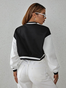 Women's Cropped <b>Quilted</b> Winter Varsity Jacket Premium Letterman Bomber Custom Embroidery Streetwear OEM Wholesale Fashion <b>Wool</b> - Product Image 5