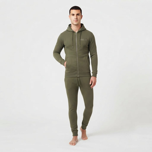Ensemble de survêtement slim pour homme avec logo personnalisé, tenue de sport en gros, survêtement de jogging OEM, couleur vert olive tendance pour homme - Product Image 1