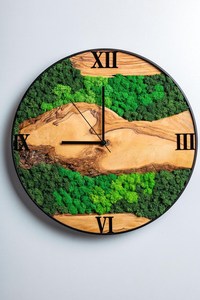 Rustic Wood Slice Wall <b>Clock</b> Scenic Forest Design Analog Quartz Timepiece Round Wooden Decor for Living Room moss <b>clock</b> - Product Image 2