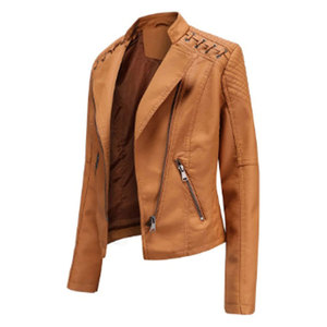 Chaqueta Bomber de Cuero Genuino de Oveja Marrón para Mujer, con Cuello Camisero Transpirable, Manga Larga y Cierre de Cremallera - Product Image 2