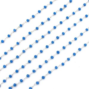 Chaîne de chapelet en calcédoine bleue hydro, perles rondelles facettées de 3 mm, fil plaqué argent, chaîne de bijoux enroulée, fourniture - Product Image 2