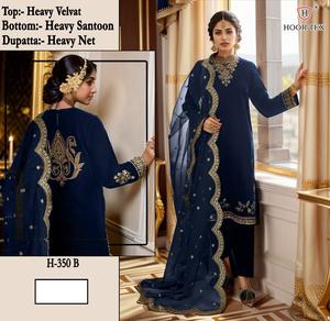 Royal Winter Look: lujoso terciopelo Shalwar Kameez con Rich Net Dupatta y fondo suave Santoon, talla 52 (6XL) - Product Image 4