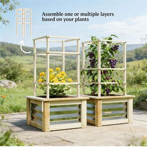 Elevated Wooden Garden Bed with Grid <b>Frame</b> Natural Wood Flowerpot Box for <b>Planting</b> Fencing Trellis & Gates Product - Product Image 3