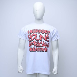 T-shirt blanc pour homme 100 % coton à manches courtes, coupe classique, col rond, décontracté, respirant, en jersey, avec motif 'Je soutiens les jeunes créateurs africains' - Product Image 1