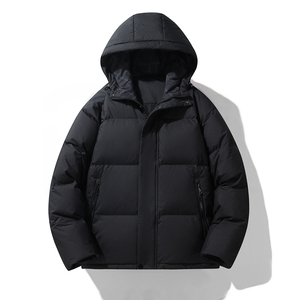 Veste matelassée à capuche noire pour homme, fermeture éclair, coupe-vent, manteau d'hiver décontracté, rembourrage en polyester, longueur normale - Product Image 1
