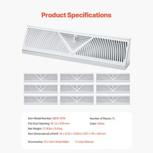 Rejillas de ventilación de suelo de hierro de alta resistencia de 18 pulgadas, paquete de 10, cubiertas de ventilación y rejillas de zócalo para HVAC, resistentes al óxido y antidesprendimiento, ventilaciones transitables - Product Image 3