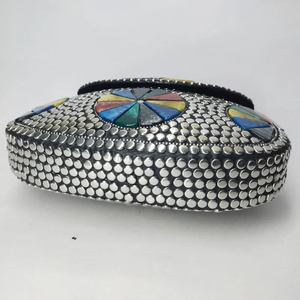 <b>Silver</b> Plated Mosaic Metal <b>Clutch</b> Bag Chain Strap Fashion Handcrafted Round Zinc Alloy Design Custom Printed FAIZA CRAFT - Product Image 3