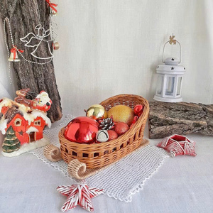 Christmas Basket Rattan Wicker Sleigh Home Decor Holiday Fruit Basket Gift <b>Candy</b> Basket - Product Image 3