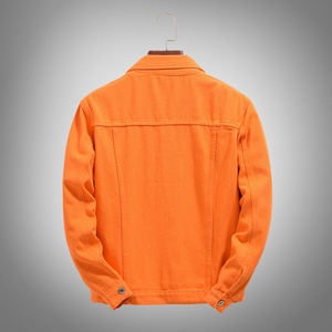 Red Dip Dye <b>Denim</b> <b>Jacket</b> <b>Men</b> Casual Autumn Cotton Gradient Color Turn-down Collar Single Breasted Regular Fit - Product Image 3