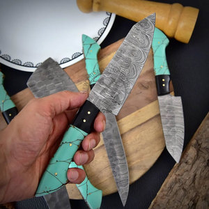 New Arrival Custom Handmade Damascus Steel Full Tang Chef <b>Knife</b> Durable <b>Sharp</b> Professional <b>Kitchen</b> <b>Knives</b> Set w/ Resin Handle - Product Image 4