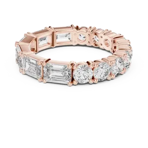 Anillo de eternidad completo con diamantes cultivados en laboratorio, esmeraldas redondas alternadas, 0.99 CTW, oro sólido de 18K, alto brillo, regalo de boda, anillo unisex. - Product Image 5