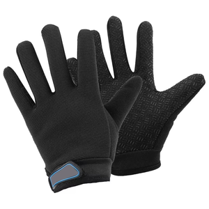 Nouveaux gants de cyclisme légers à demi-doigts 2027, design personnalisé, gants noirs à doigts entiers avec bordure bleue et patch gris au poignet - Product Image 1