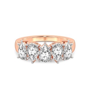Sleek Pear Five <b>Stone</b> Band Lab Grown Diamond 0.50 Ct Tw 14K Solid Gold FG Color VS Clarity 5 Diamond Teardrop Facet Shine - Product Image 2