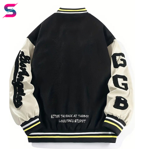 Long Sleeve Button Up Stand Letter Embroidery Contrast Color Latest Style <b>For</b> Spring Autumn Outdoor College <b>Baseball</b> <b>Jackets</b> - Product Image 2