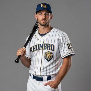 เสื้อเบสบอล Khumbro สีขาวดำลายเส้น ปิดกระดุมทั้งตัว สำหรับผู้ชาย ทรงปกติ พิมพ์ลายโลโก้ทีมและหมายเลข 23 - Product Image 3