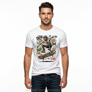 Camiseta de Skate Personalizada para Hombre, Negra, Lavada al Ácido, con Estampado Gráfico de Zombie, Estilo Urbano, Vintage, Desgastada, de Algodón - Product Image 4