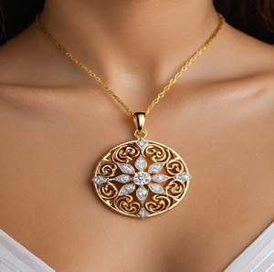 จี้รูปวงล้อลายดอกไม้สีทองเปล่งประกาย ประดับด้วยเพชรระยิบระยับ งานฝีมือสุดหรูในราคาขายส่ง - Product Image 5