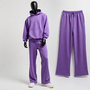 Wholesale Customised Heavyweight Cotton <b>Plain</b> Unisex Plus Size Hooded <b>Tracksuits</b> Sweatsuit Brand Logo Gym Jogger Two Piece Set - Product Image 5