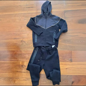 Ensemble sweat-shirt et jogging pour homme, décontracté, respirant, en satin tissé imprimé, avec blocs de couleur et rayures noires et blanches, pull à manches longues - Product Image 1