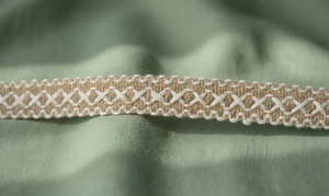 Dentelle brodée artisanale en chanvre, motif géométrique, style bohème, largeur 1 7/8 pouce, pour textiles de maison - Product Image 3