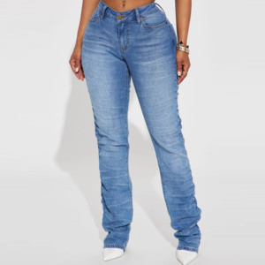 Plus Size <b>Women's</b> Mid Waist Wide Leg Stonewashed Denim <b>Jeans</b> Loose Fit Full Length Casual Style Pockets <b>Button</b> <b>Fly</b> Summer - Product Image 4