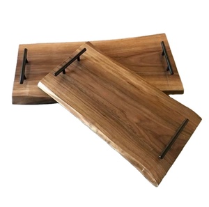 Trending Wooden <b>Serving</b> <b>Tray</b> Set of 2 with <b>Black</b> Metal Handles for Dining Table and Kitchen Stylish <b>Serving</b> <b>Tray</b> for Home Decor - Product Image 1