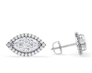 Boucles d'oreilles en or blanc pour femmes avec diamants taille marquise et halo de diamants de laboratoire certifiés GIA, bijoux de luxe pour mariage - Product Image 1