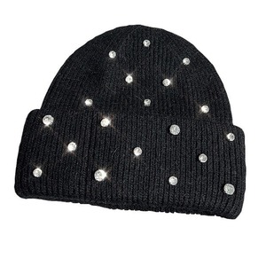Unisex Acrylic Knit Beanie Hat With Rhinestone Dot Pattern <b>Winter</b> <b>Cap</b> Elegant Casual Style Adult 56-58CM - Product Image 4