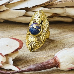 Bague Bohème Turquoise Tendance en Laiton Plaqué Or 18 carats pour Femme, Bijou Ethnique Design Spirale Tribal, Vente en Gros - Product Image 5