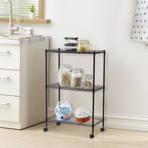 Carrello Multiuso a 3 Ripiani Cromato, Scaffalatura in Metallo e Plastica Pieghevole e Smontabile per Organizzazione di Casa, Cucina e Bagno - Product Image 1