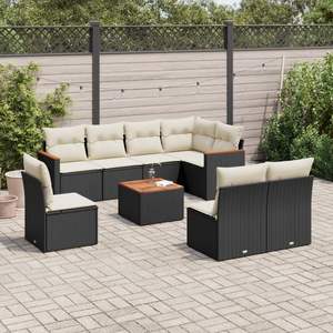 Ensemble de canapés en rotin noir pour l'extérieur avec coussins en mousse haute densité, mobilier de jardin contemporain, design imperméable - Product Image 3