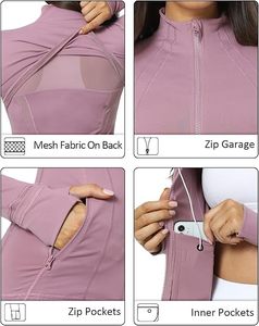 เสื้อแจ็คเก็ตสปอร์ตผู้หญิงสีลาเวนเดอร์ แขนยาว ซิปครึ่งตัว ผ้าสแปนเด็กซ์โพลีเอสเตอร์ ระบายอากาศได้ดี สีพื้น ทรงปกติ มีกระเป๋า - Product Image 2